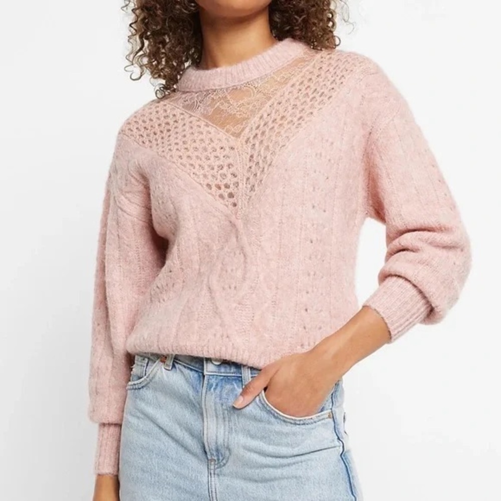 Express Soft Pink Lace Detail Sweater